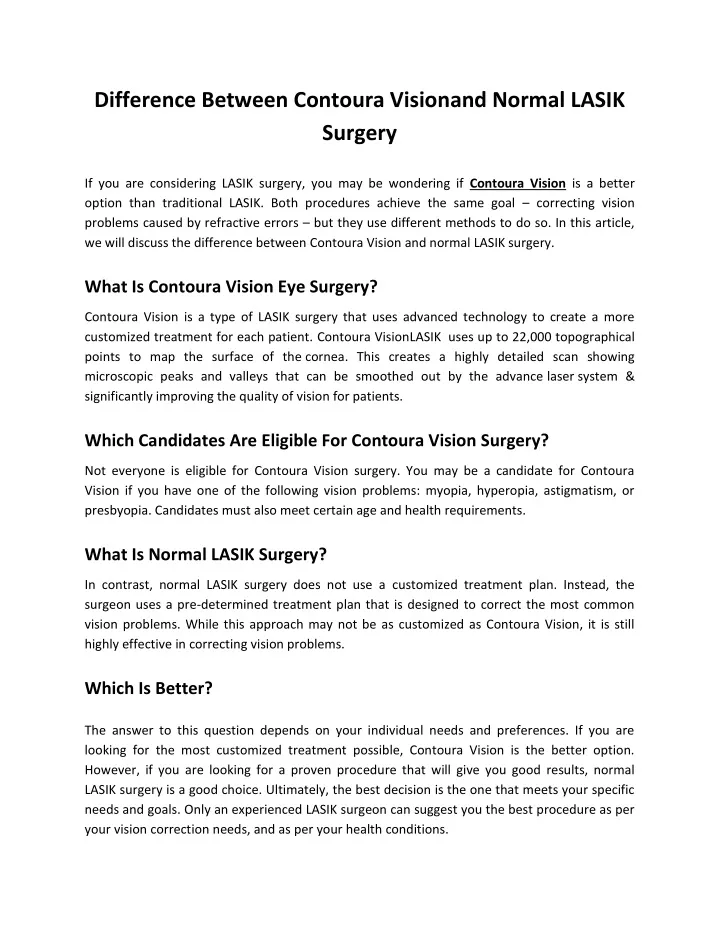 difference between contoura visionand normal