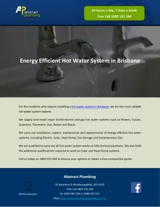Energy Efficient Hot Water System in Brisbane