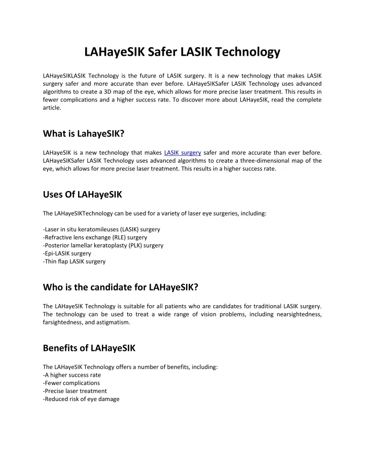 lahayesik safer lasik technology