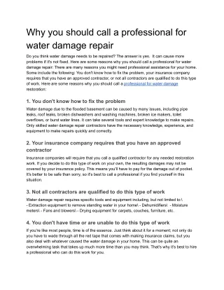 Why you should call a professional for water damage repair