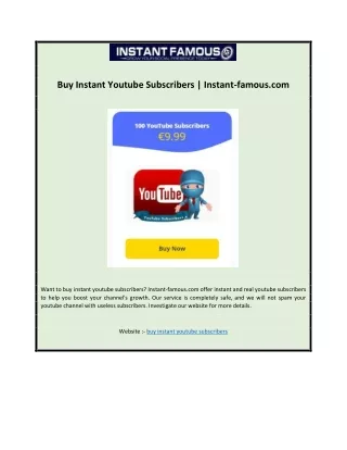 Buy Instant Youtube Subscribers | Instant-famous.com