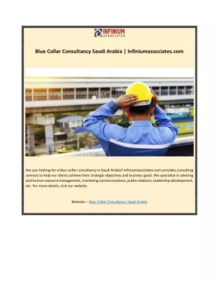 Blue Collar Consultancy Saudi Arabia | Infiniumassociates.com