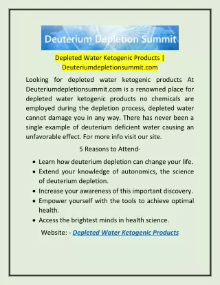 Depleted Water Ketogenic Products  Deuteriumdepletionsummit