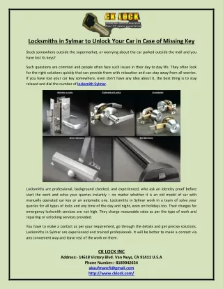 locksmiths in sylmar to unlock your car in case