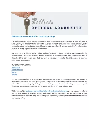 hillside optimal locksmith directory listings