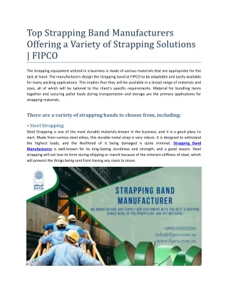 Top Strapping Band Manufacturers  Offering a Variety of Strapping Solutions!