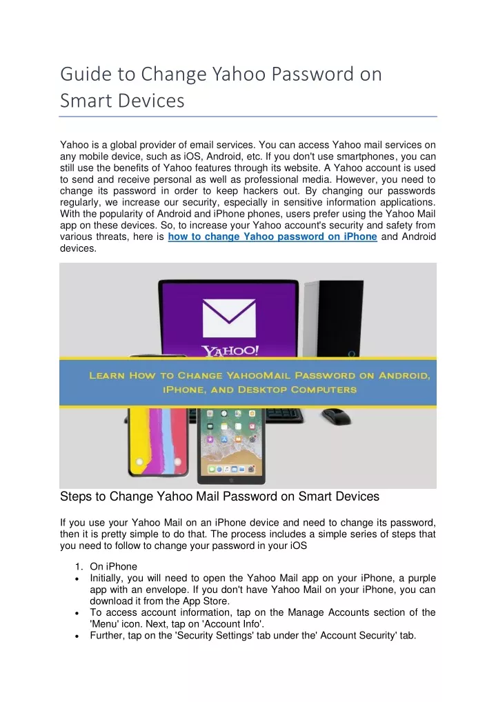guide to change yahoo password on smart devices