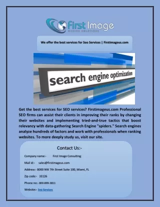 We offer the best services for Seo Services | Firstimageus.com