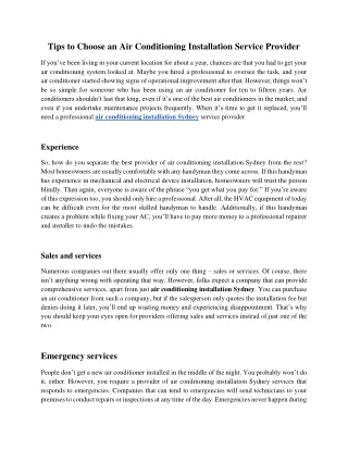 Tips to Choose an Air Conditioning Installation Service Provider