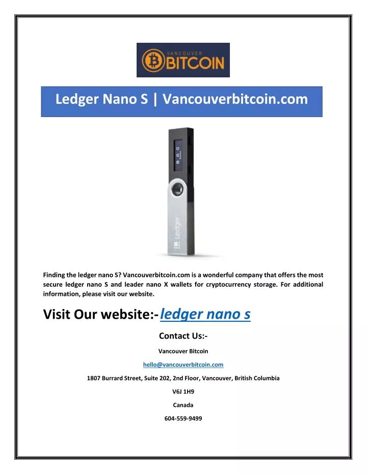 ledger nano s vancouverbitcoin com