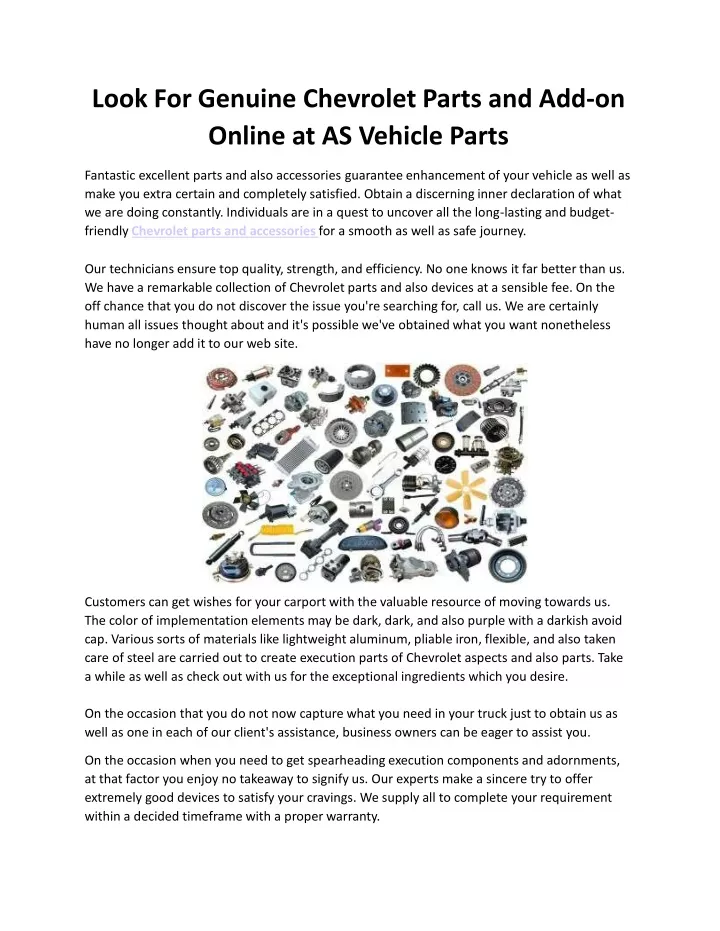 look for genuine chevrolet parts and add on online at as vehicle parts