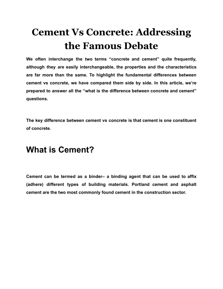 cement vs concrete addressing the famous debate