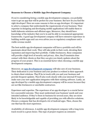 reasons to choose a mobile app development company
