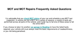 mot and mot repairs frequently asked questions