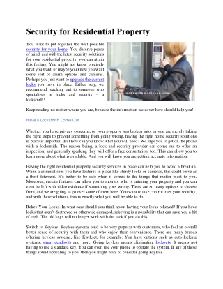Security for Residential Property