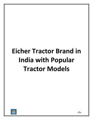 Eicher Tractor Brand in India with Popular Tractor Models