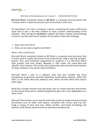 ms word worksheets for class 5 cbse ncert icse