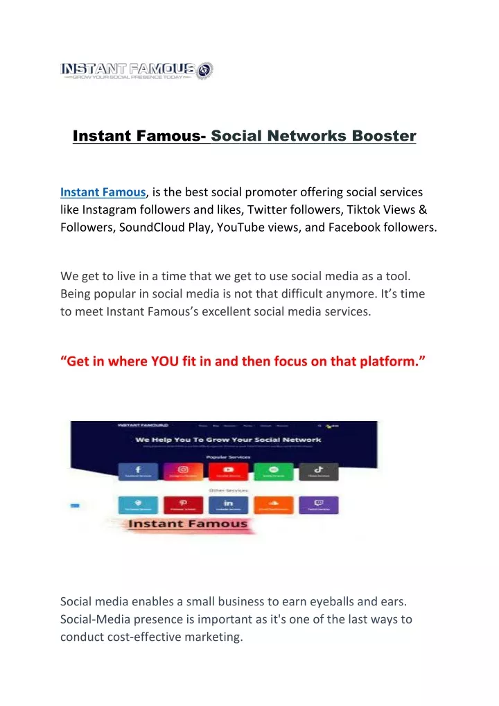 instant famous social networks booster
