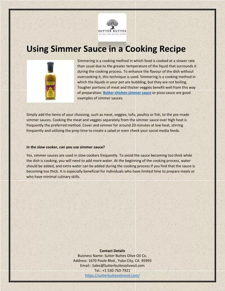 using simmer sauce in a cooking recipe