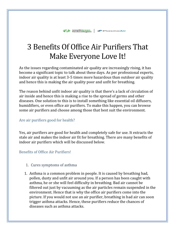 3 benefits of office air purifiers that make