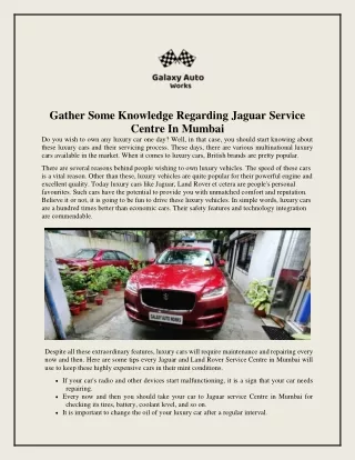 Jaguar and Land Rover Parts & Services - Galaxy Auto Works