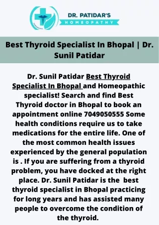 Best Thyroid Specialist In Bhopal  Dr. Sunil Patidar