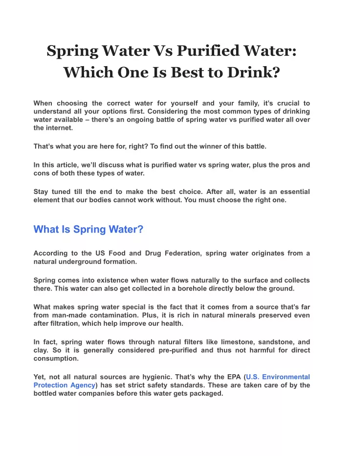 spring water vs purified water which one is best