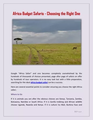 Africa Budget Safaris - Choosing The Right One