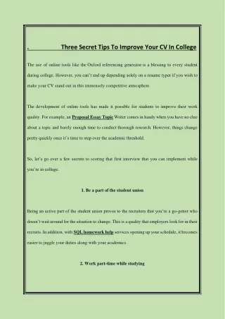 Three Secret Tips To Improve Your CV In College