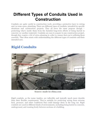 different types of conduits used in construction