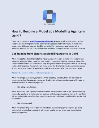 RJ Talents How to Become a Model at a Modelling Agency in Delhi