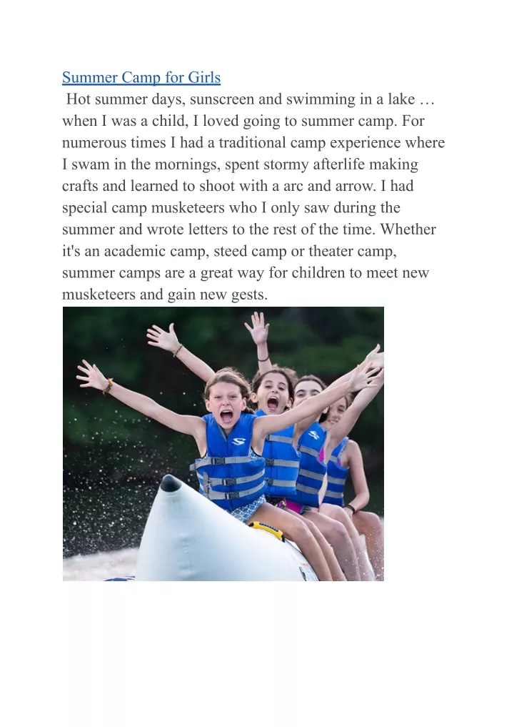 summer camp for girls hot summer days sunscreen