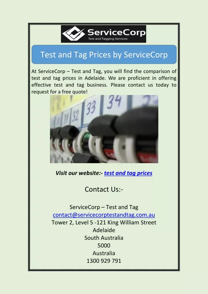 test and tag prices by servicecorp