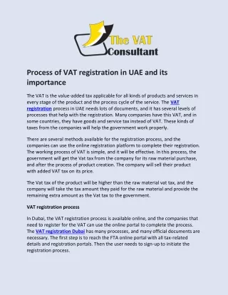 The Vat Consultant Process of VAT registration in UAE and its importance