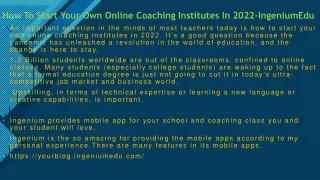 How To Start Your Own Online Coaching Institutes In 2022-IngeniumEdu