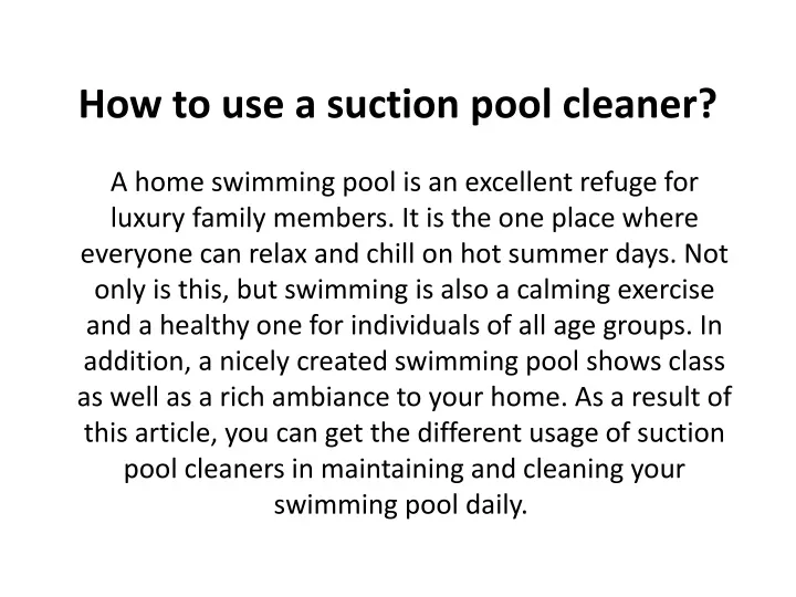 how to use a suction pool cleaner