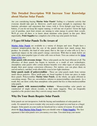 This Detailed Description Will Increase Your Knowledge About Marine Solar Panels