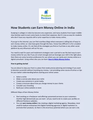 How Students can Earn Money Online in India