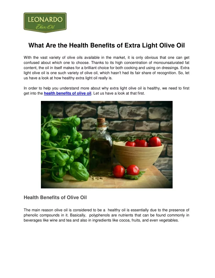 what are the health benefits of extra light olive