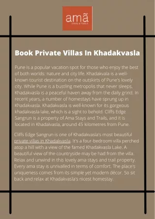 Book Private Villas In Khadakvasla