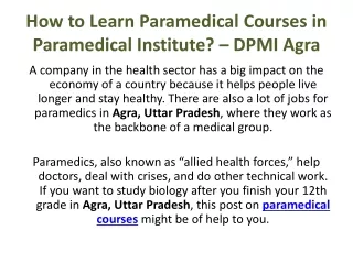 How to Learn Paramedical Courses in Paramedical Institute