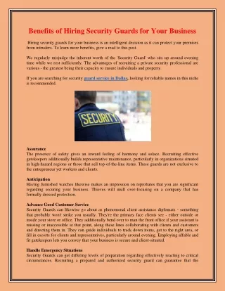 benefits of hiring security guards for your