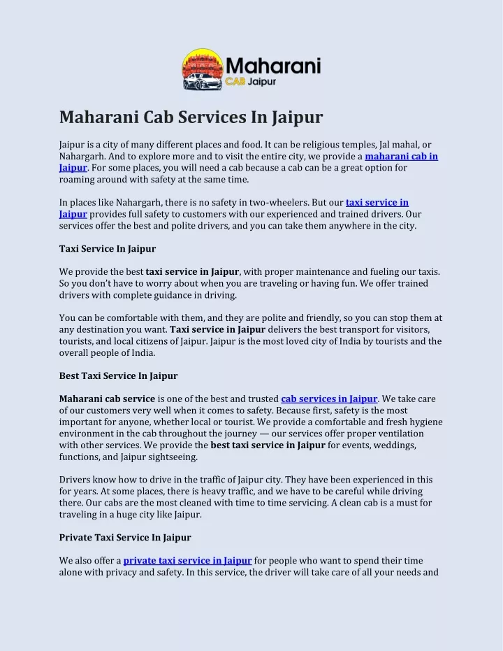 maharani cab services in jaipur