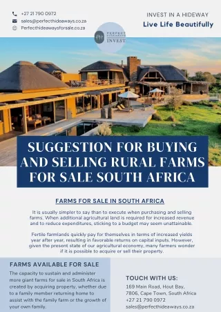 Suggestion For Buying and Selling Rural Farms For Sale South Africa