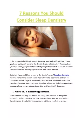 7 Reasons You Should Consider Sleep Dentistry