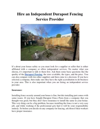 Hire an Independent Durapost Fencing Service Provider