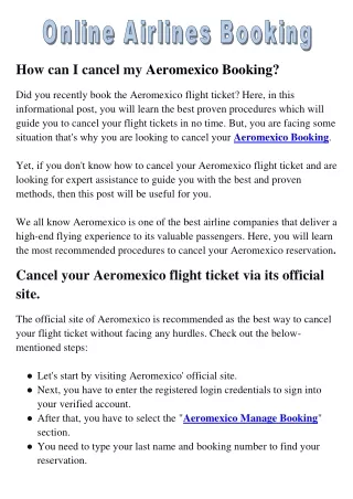 How can I cancel my Aeromexico Booking?