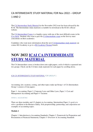 CA INTERMEDIATE STUDY MATERIAL FOR Nov 2022 – GROUP 1 AND 2