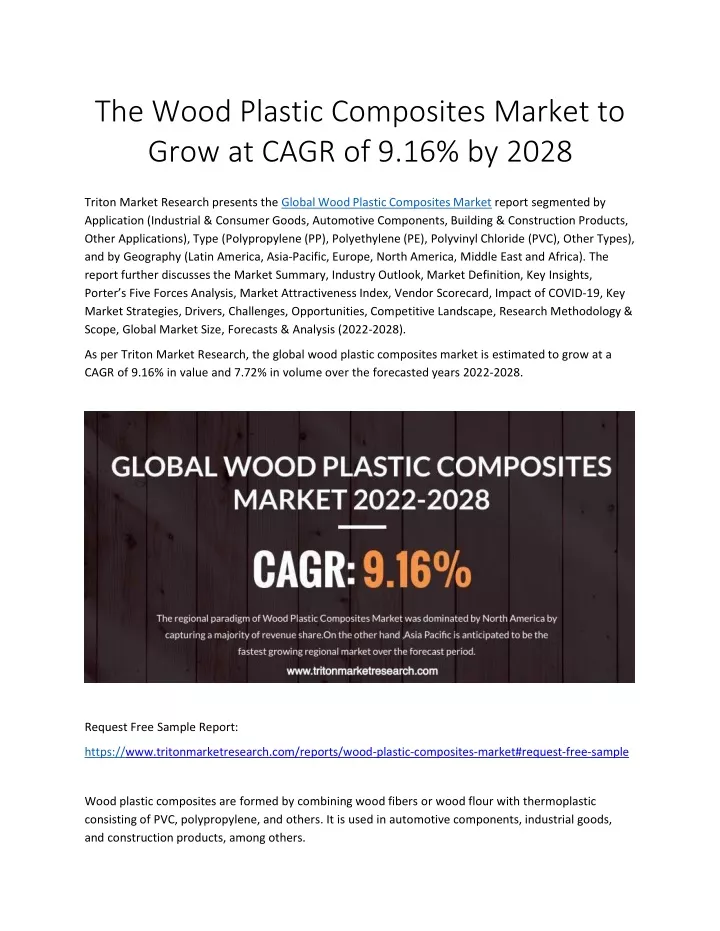 the wood plastic composites market to grow at cagr of 9 16 by 2028