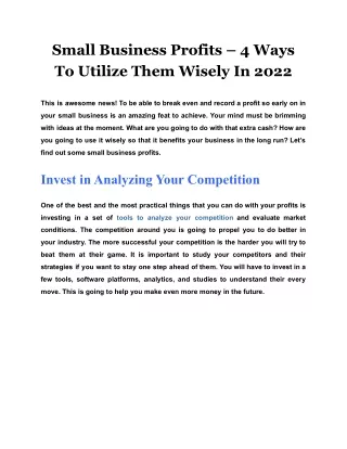 Small Business Profits – 4 Ways To Utilize Them Wisely In 2022